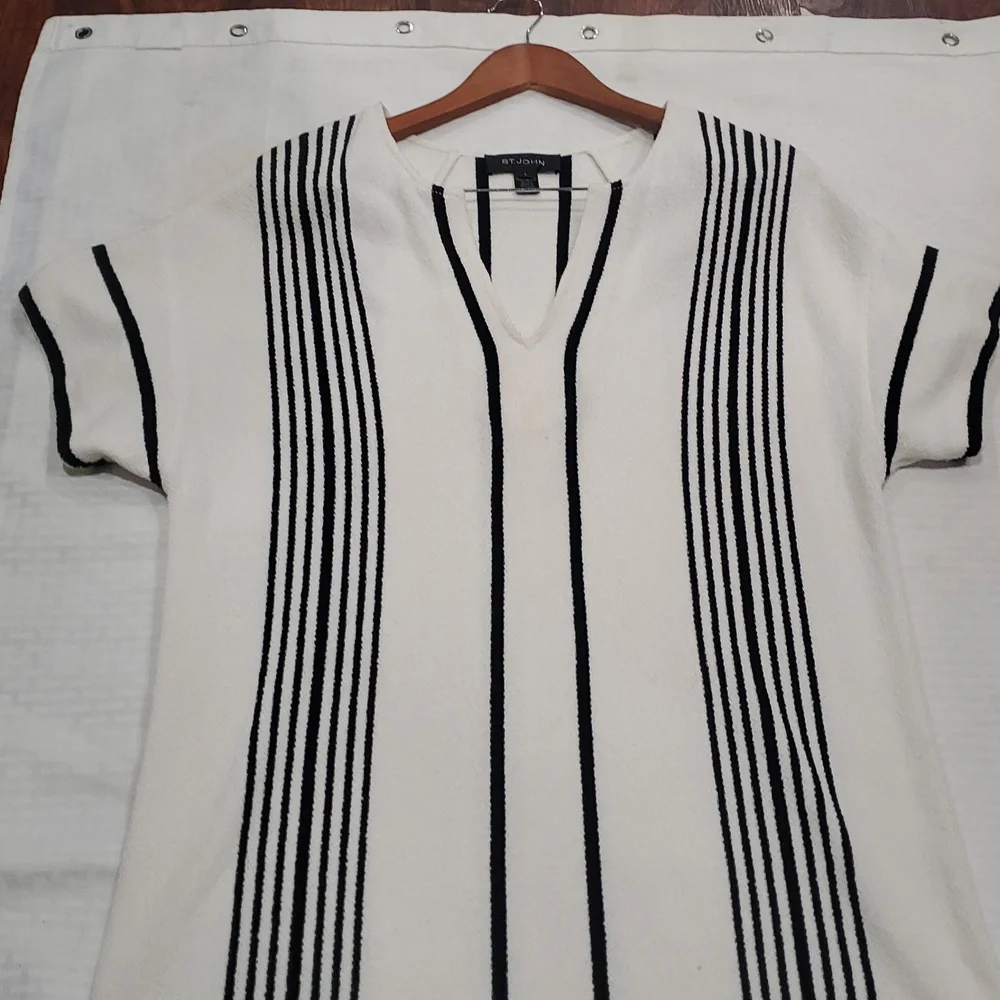 St John white black Terry Cloth  striped knit tunic dress size L - Picture 13 of 16